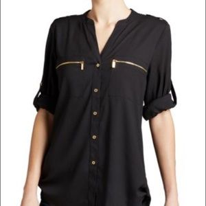 Calvin Klein Zip-Pocket Utility Blouse